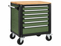 Gereedschapswagen 77 x 46 x 97 cm staal groen met houten werkblad en 6 laden