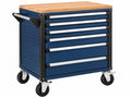 Gereedschapswagen 77 x 46 x 96 cm staal blauw met houten werkblad en 7 laden