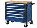 Gereedschapswagen 85 x 46 x 95 cm staal blauw met houten werkblad en 6 laden