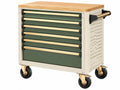 Gereedschapswagen 100 x 60 x 95 cm staal en hout groen crème met 7 laden