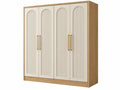 Kledingkast 200 x 60 x 200 cm houtkleurig crème - vierdeurs opbergkast met geribbelde deuren