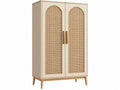 Kledingkast 90 x 50 x 180 cm beige hout en rotan - tweedeurs opbergkast