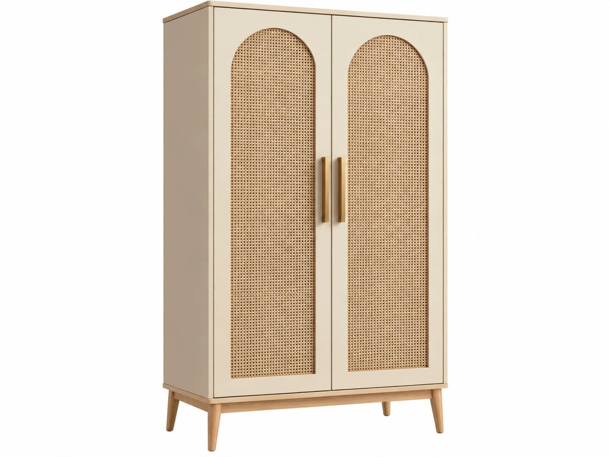Kledingkast 90 x 50 x 180 cm beige hout en rotan - tweedeurs opbergkast