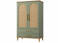 Kledingkast 100 x 50 x 190 cm groen hout en rotan - 2 deuren 2 laden