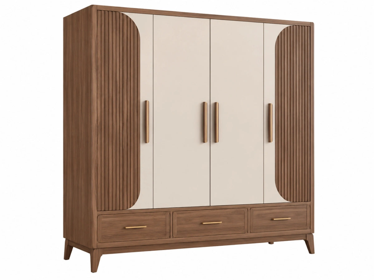 Kledingkast 200 x 60 x 220 cm bruin/beige houtlook geribbeld modern met laden