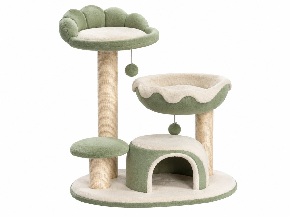 Kattenkrabpaal 80 x 50 x 135 cm met sisal en pluche groen crème - speel- en rustmeubel