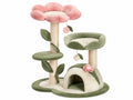 Krabpaal 60 x 50 x 105 cm pluche sisal groen roze met kattenhuis en ligplaatsen
