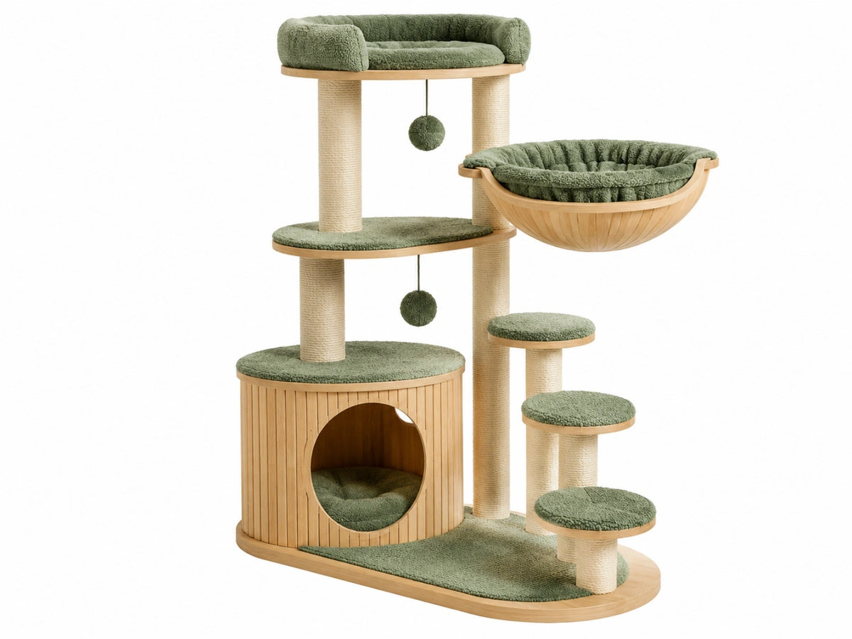 Krabpaal 120 x 50 x 170 cm hout groen met sisal en zachte ligplaatsen