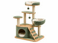 Kattenkrabpaal 100 x 60 x 150 cm hout groen beige met sisalpalen en ligplaatsen