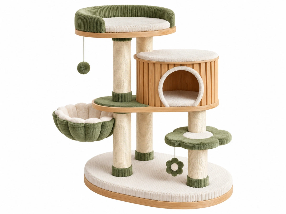 Krabpaal 60 x 60 x 150 cm groen crème sisal en hout - meerlaags kattenmeubel