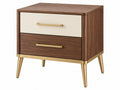 Nachtkastje 55 x 40 x 60 cm hout bruin crème met gouden metalen poten - 2 lades moderne stijl