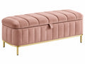 Opbergbank 110 x 40 x 45 cm roze fluwelen zitting met metalen poten