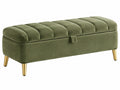Opbergbank 120 x 45 x 45 cm fluweel olijfgroen - gewatteerde zitting met opbergruimte