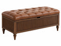 Opbergbank 120 x 45 x 48 cm - bruin hout en kunstleer - gecapitonneerde zitbank met opbergruimte