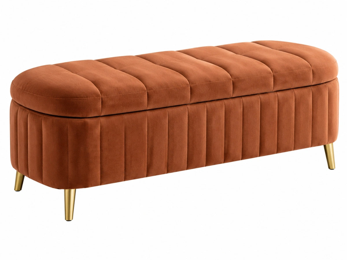 Opbergbank 120 x 45 x 45 cm roestbruine zachte stof met goudkleurige metalen poten