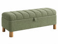 Opbergbank 120 x 45 x 46 cm - groene bouclé stof houten poten geribbelde zitting