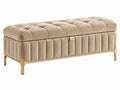 Opbergbank 120 x 45 x 46 cm beige fluweel met metalen poten - gewatteerde zitbank met opbergruimte