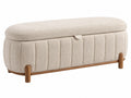 Opbergbank 110 x 45 x 45 cm bouclé beige met houten poten - gestoffeerde zitbank