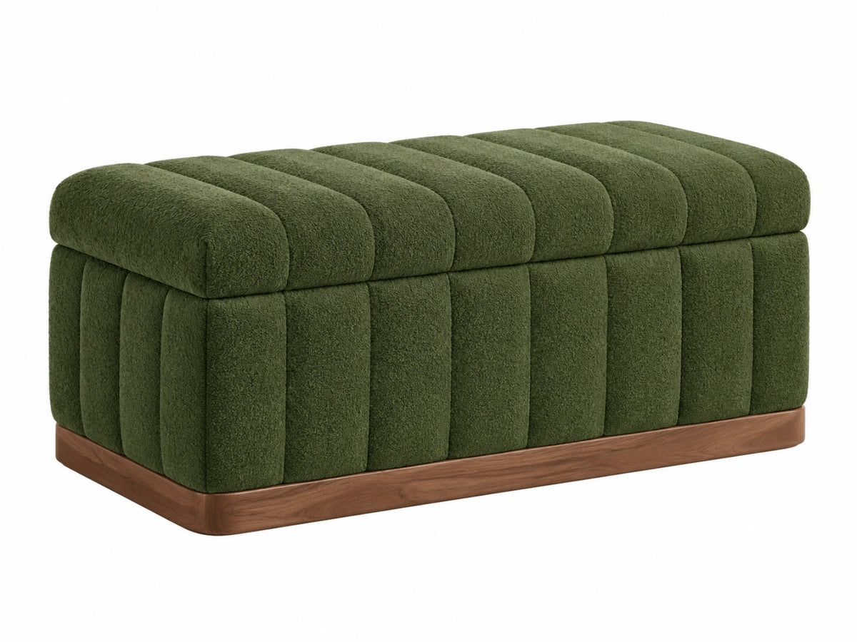 Opbergbank 120 x 45 x 48 cm bouclé stof groen - gestoffeerd zitmeubel met houten basis