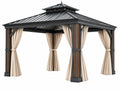Paviljoen 300 x 300 x 300 cm zwart/beige metalen tuinpaviljoen met gordijnen