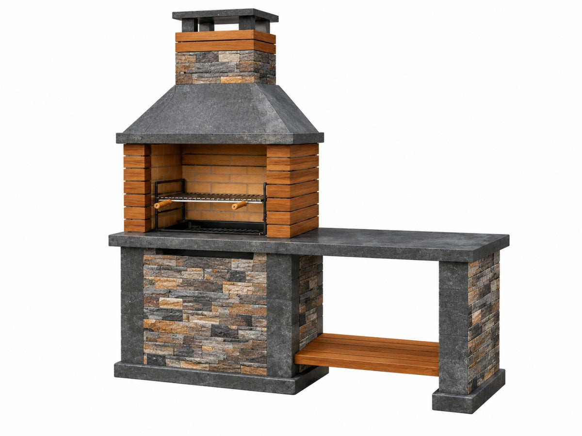 Buitenbarbecue 200 x 70 x 220 cm steen hout grijs bruin met werkblad