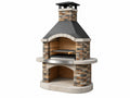 Tuinbarbecue 140 x 85 x 250 cm - natuursteen en zwart metaal - rustieke grill met schoorsteen
